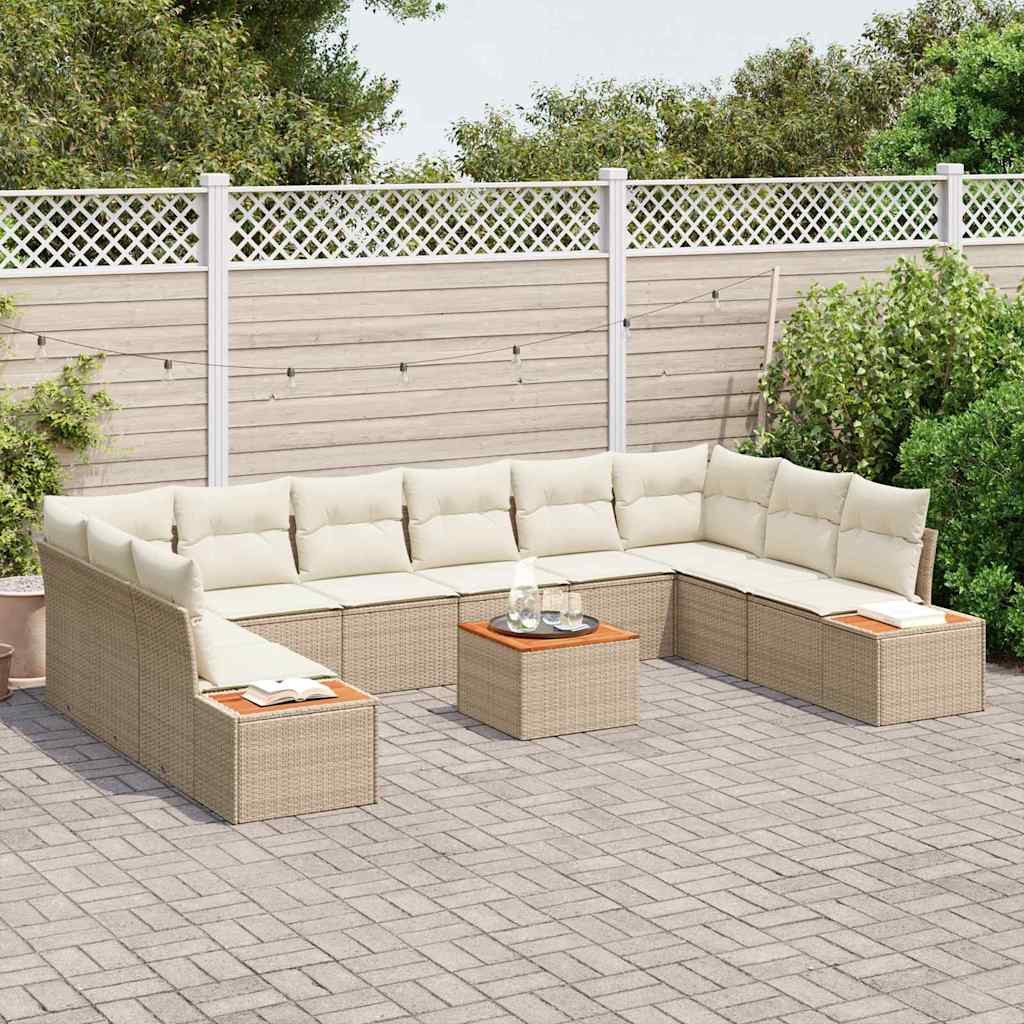 vidaXL Σετ Καναπέ Κήπου με μαξιλάρι 10 pcs Μπεζ και Κρέμα Πολυρατάν