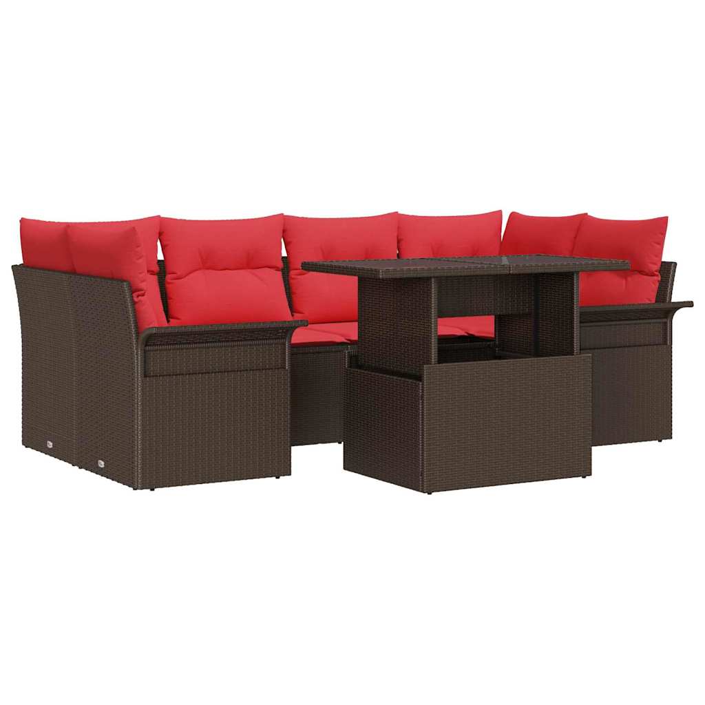 vidaXL Σετ Καναπέ Κήπου με μαξιλάρι 7 pcs Καφέ Πολυ Ρατάν