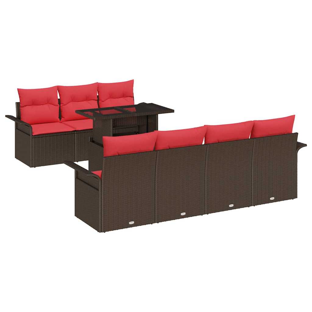 vidaXL Σετ Καναπέ Κήπου με μαξιλάρι 8 pcs Καφέ Πολυ Ρατάν