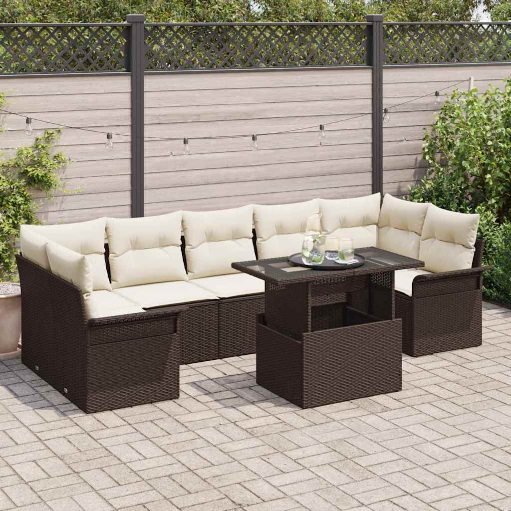 vidaXL Σετ Καναπέ Κήπου με μαξιλάρι 8 pcs Καφέ Πολυ ράταν