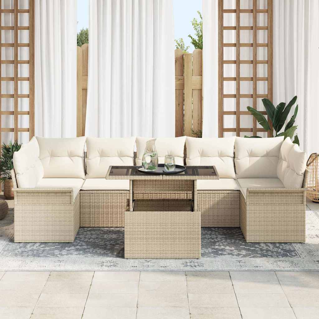 vidaXL Σετ Καναπέ Κήπου με μαξιλάρι 8 pcs Μπεζ Πολυ Ρατάν
