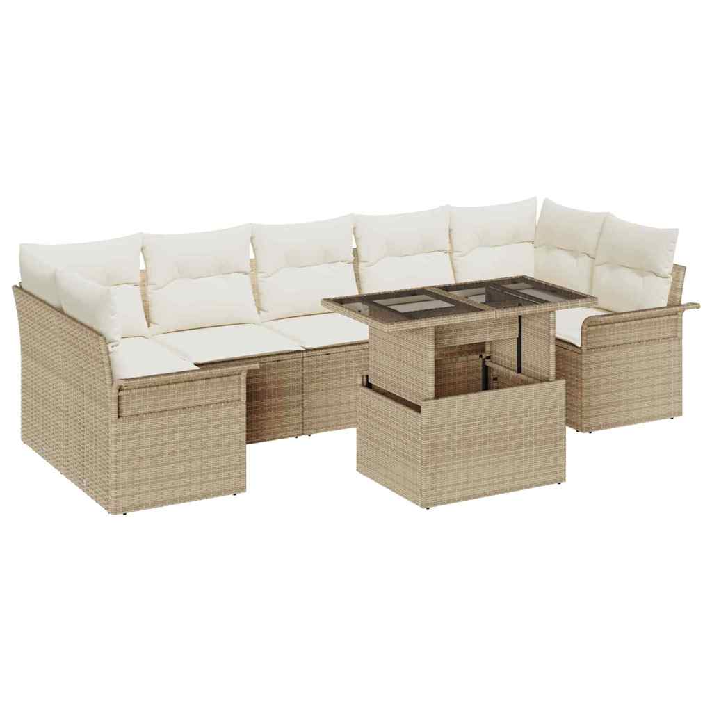 vidaXL Σετ Καναπέ Κήπου με μαξιλάρι 8 pcs Μπεζ Πολυ Ρατάν