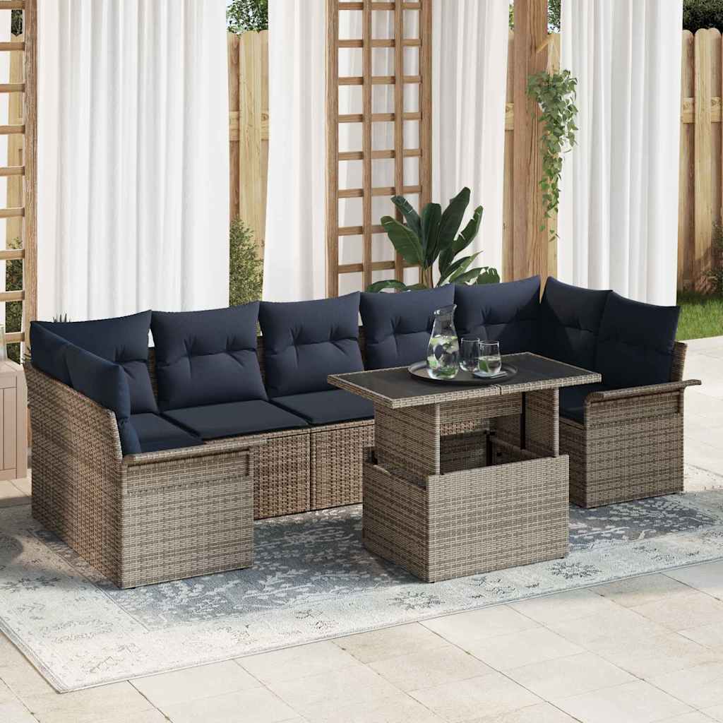vidaXL Σετ Καναπέ Κήπου με μαξιλάρι 8 pcs Γκρι Πολυ Ρατάν