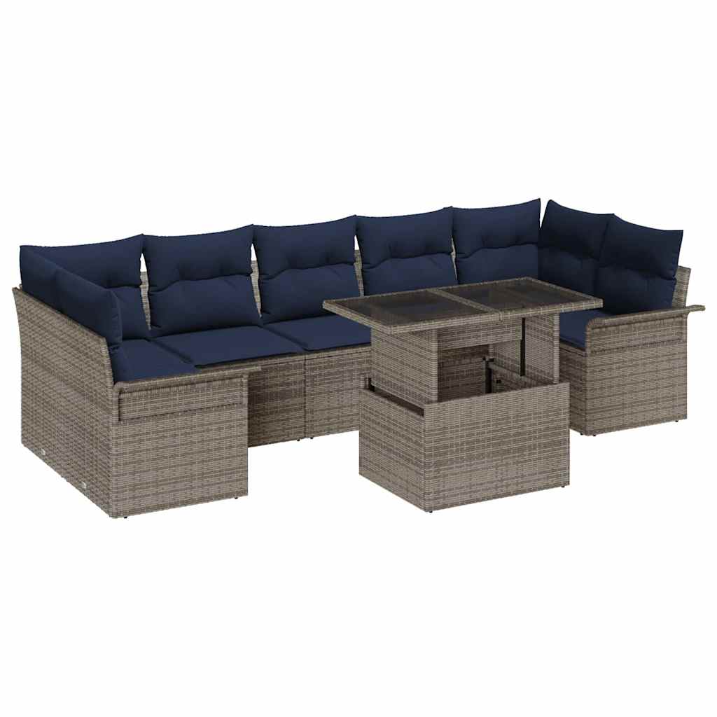 vidaXL Σετ Καναπέ Κήπου με μαξιλάρι 8 pcs Γκρι Πολυ Ρατάν