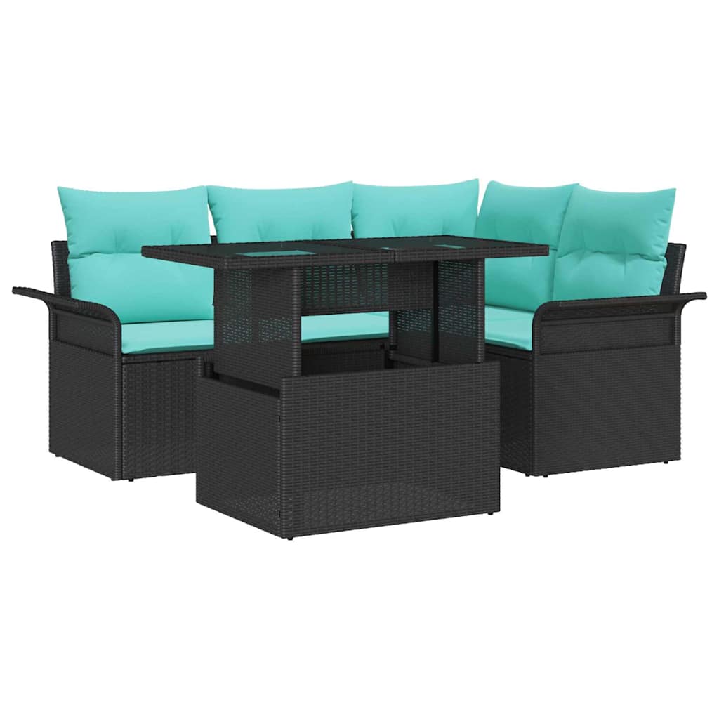 vidaXL Σετ Καναπέ Κήπου με μαξιλάρι 5 pcs Μαύρο Πολυ Ρατάν