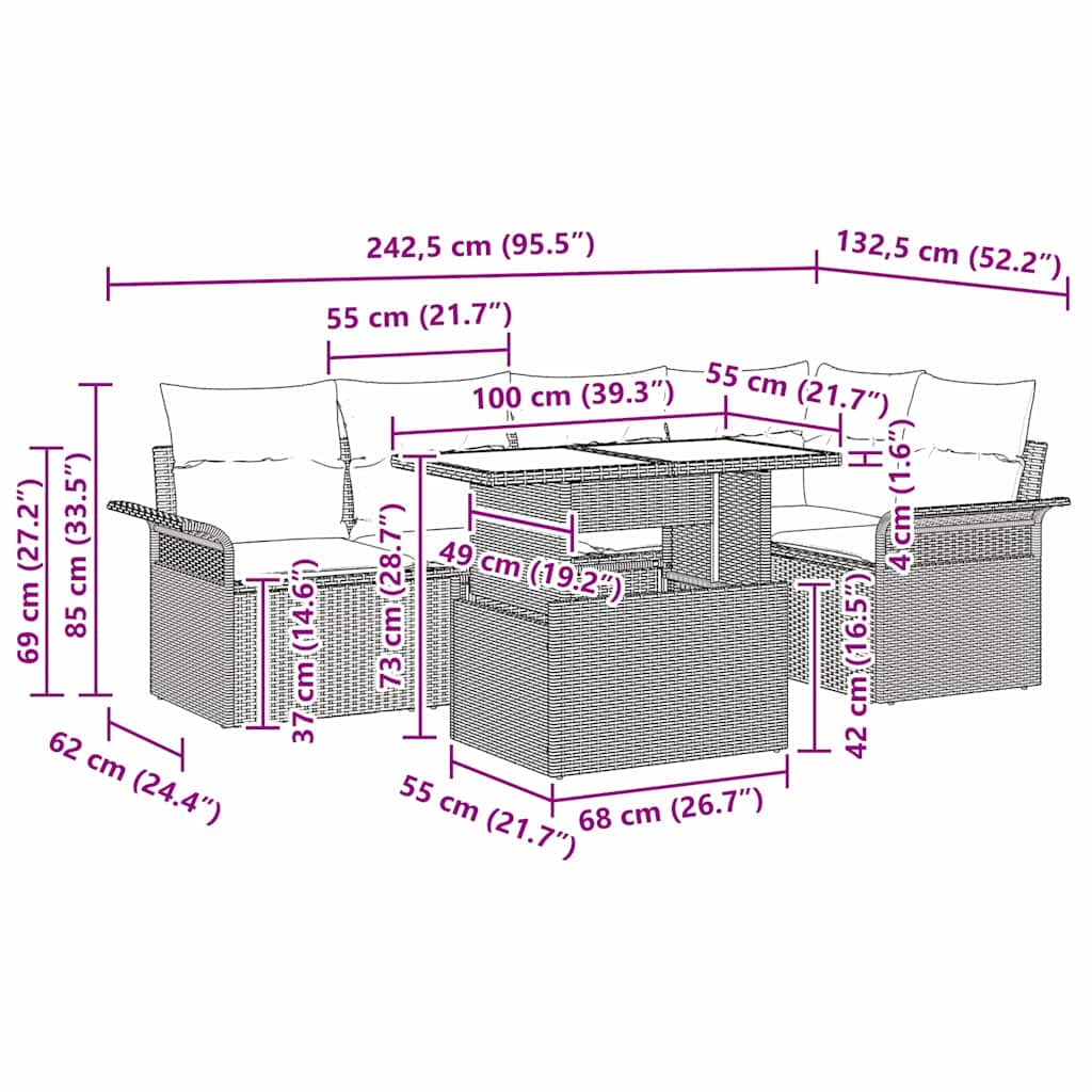 vidaXL Σετ Καναπέ 6 Τεμαχίων με Μαξιλάρια Μπεζ Πολυρεθάνη