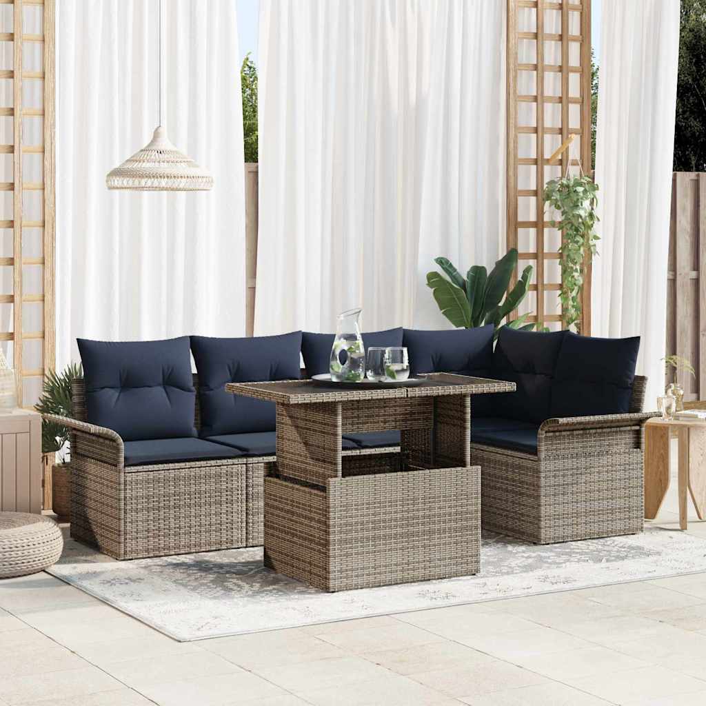 vidaXL Σετ Καναπέ Κήπου με μαξιλάρι 6 pcs Γκρι Πολυ Ρατάν