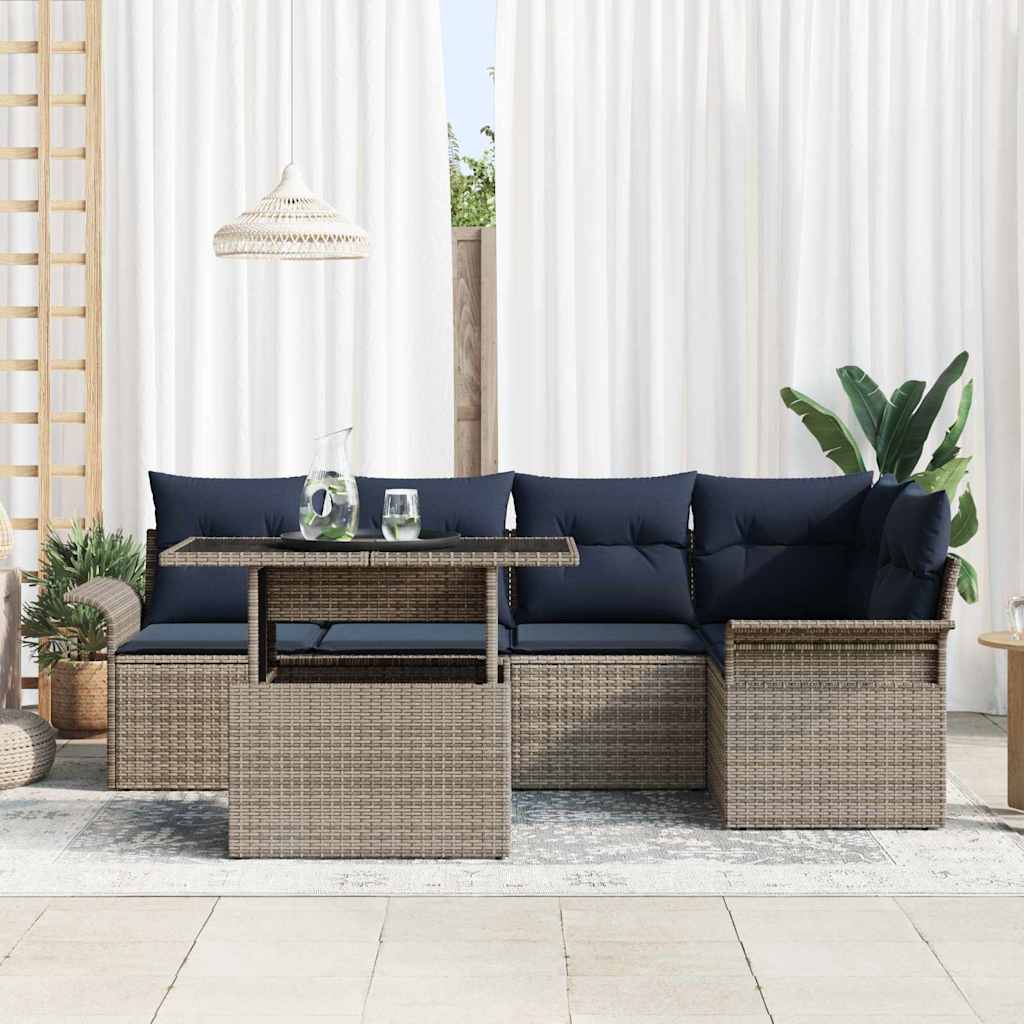 vidaXL Σετ Καναπέ Κήπου με μαξιλάρι 6 pcs Γκρι Πολυ Ρατάν