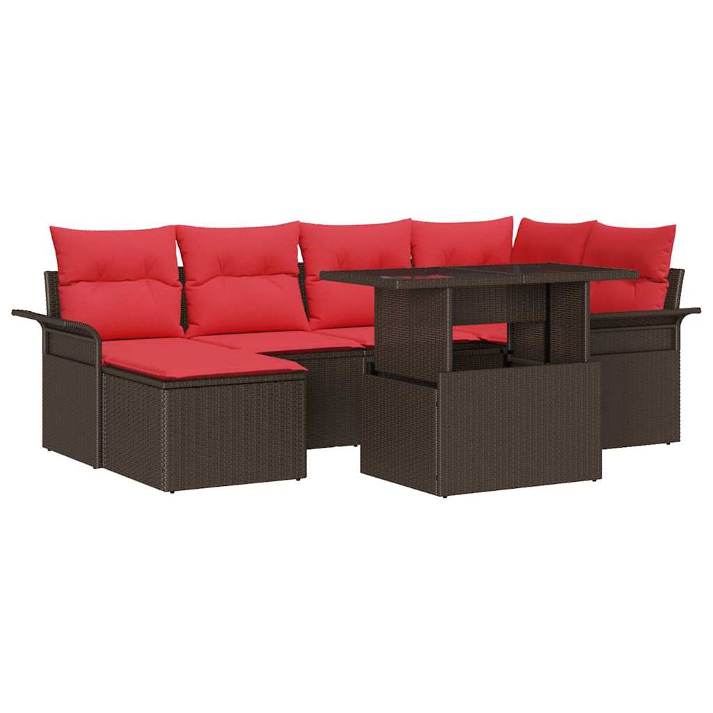 vidaXL Σετ Καναπέ Κήπου με μαξιλάρι 7 pcs Καφέ Πολυ Ρατάν