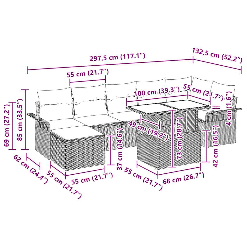 σετ καναπέ κήπου 8 τεμαχίων με μαξιλάρια καφέ πολυ ρατάν