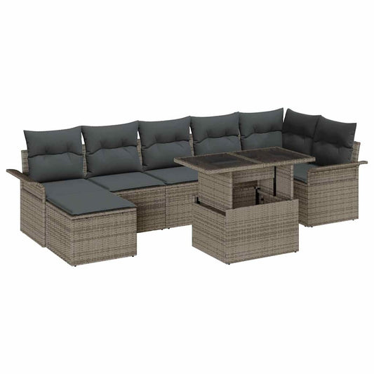 vidaXL Σετ Καναπέ Κήπου με μαξιλάρι 8 pcs Γκρι Πολυ ράταν