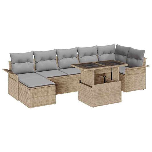 vidaXL Σετ Καναπέ Κήπου με μαξιλάρι 8 pcs Μπεζ Πολυ ράταν