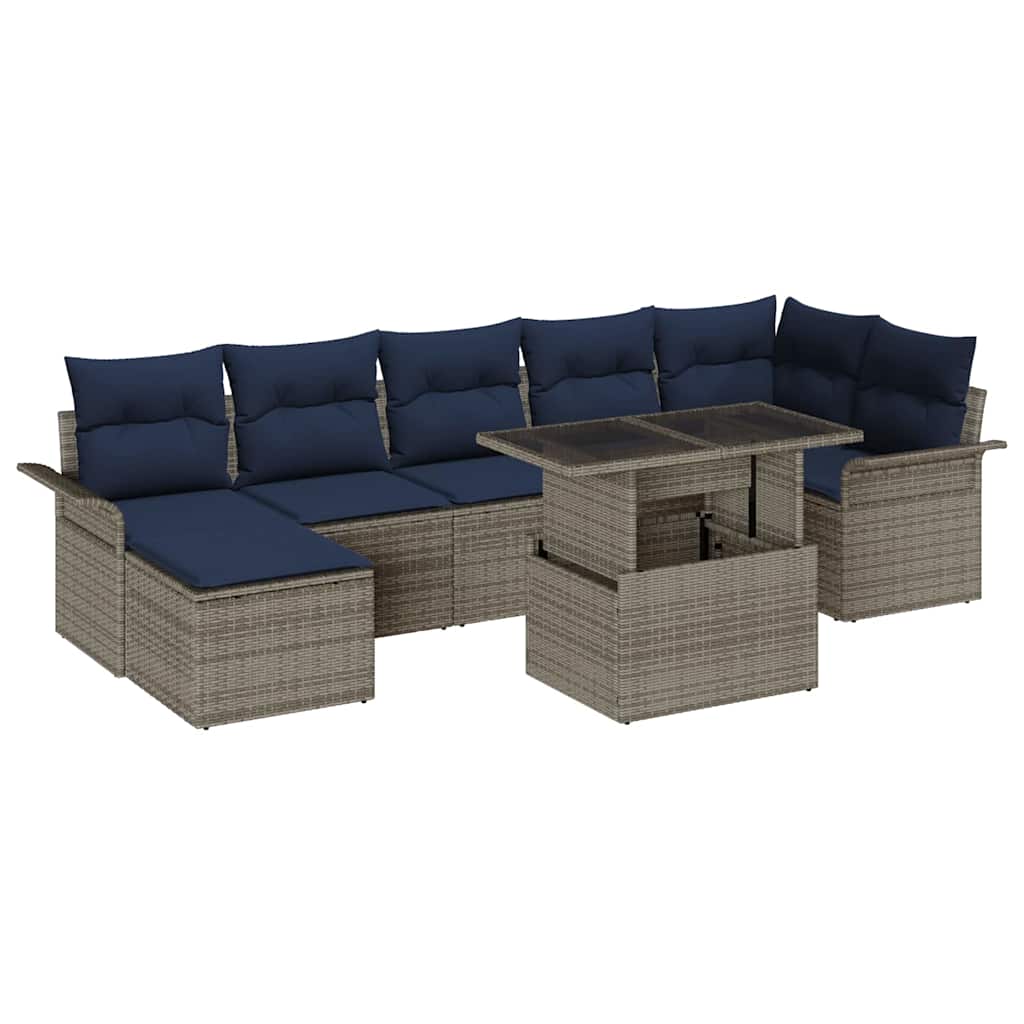 vidaXL Σετ Καναπέ Κήπου με μαξιλάρι 8 pcs Γκρι Πολυ Ρατάν