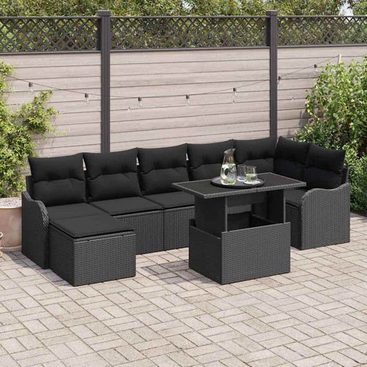 vidaXL Σετ Καναπέ Κήπου με μαξιλάρι 8 pcs Μαύρο Πολυ ράταν