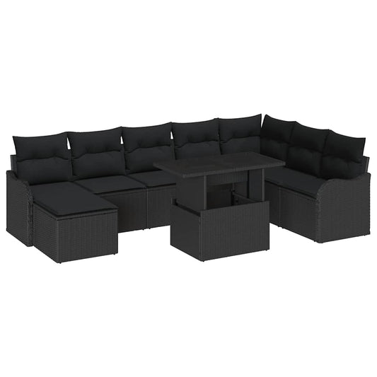 vidaXL Σετ Καναπέ Κήπου με μαξιλάρι 9 pcs Μαύρο Πολυ ράταν