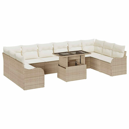 vidaXL Σετ Καναπέ Κήπου με μαξιλάρι με μαξιλάρι 11 pcs Μπεζ Πολυ Ρατάν