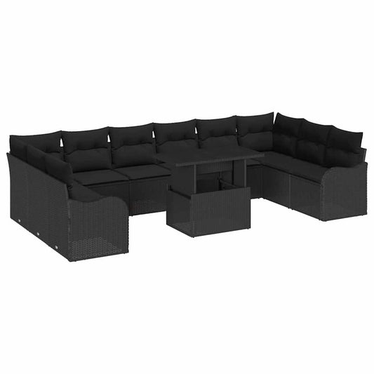 vidaXL Σετ Καναπέ Κήπου 11 pcs Μαύρο 100 x 55 x 73 εκ Πολυ ράταν
