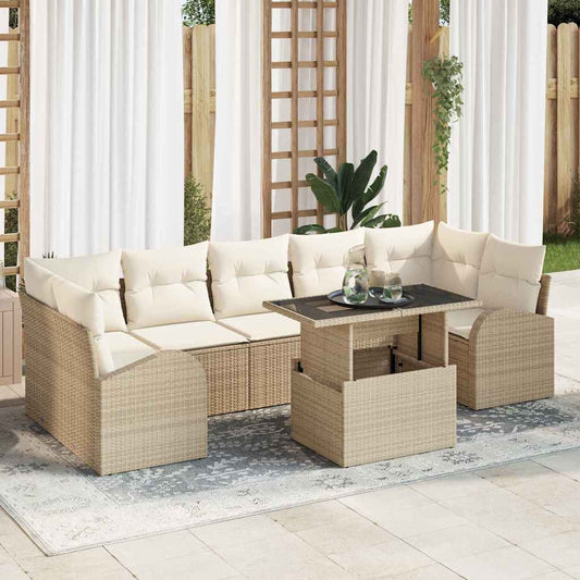 vidaXL Σετ Καναπέ Κήπου με μαξιλάρι με μαξιλάρι 8 pcs Μπεζ Πολυ Ρατάν