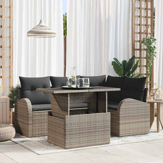 vidaXL Σετ Καναπέ Κήπου με μαξιλάρι με μαξιλάρι 5 pcs Γκρι Πολυ ράταν