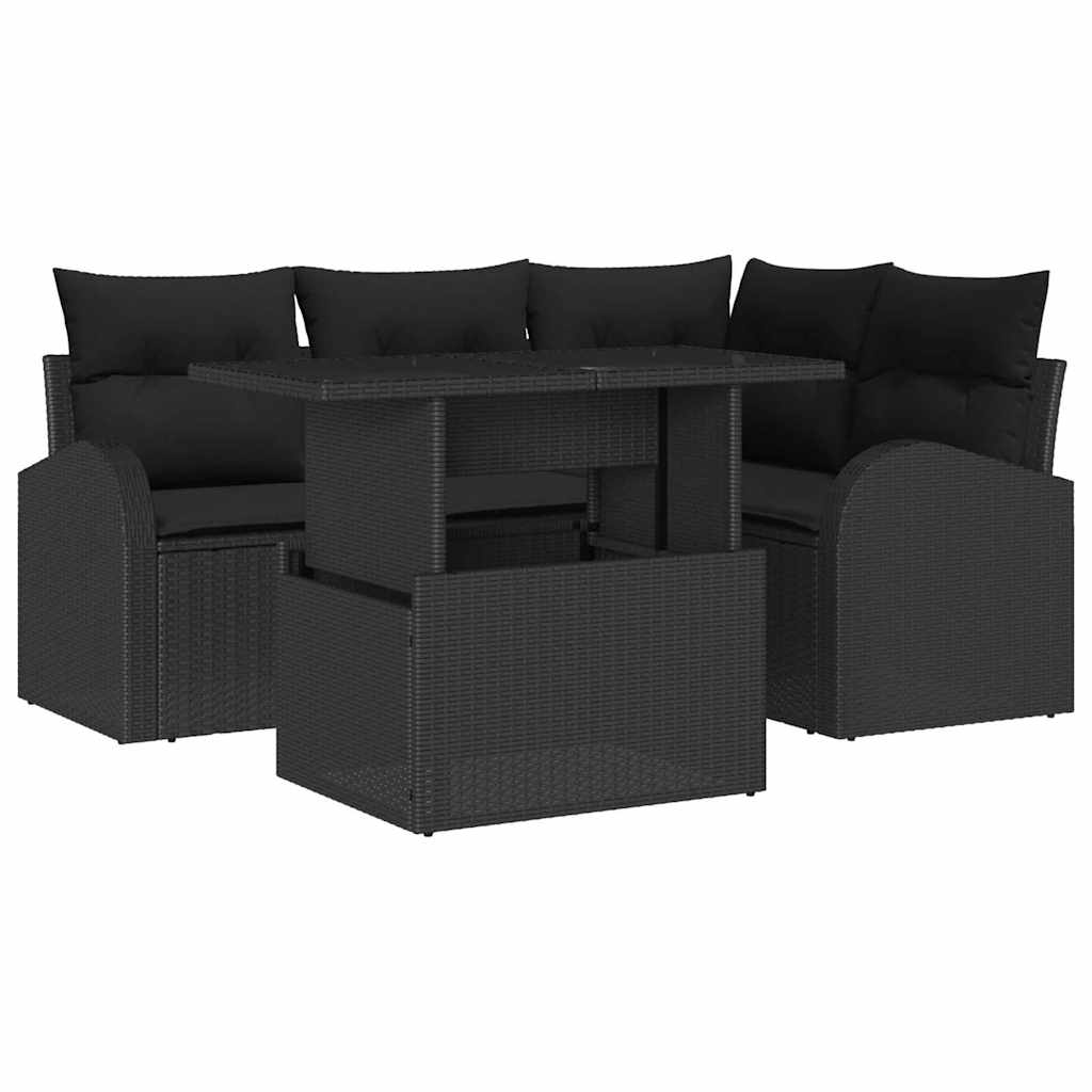 vidaXL Σετ Καναπέ Κήπου με μαξιλάρι με μαξιλάρι 5 pcs Μαύρο Πολυ ράταν