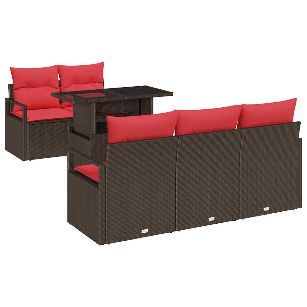 vidaXL Σετ Καναπέ Κήπου με μαξιλάρι 6 pcs Καφέ Πολυ ράταν
