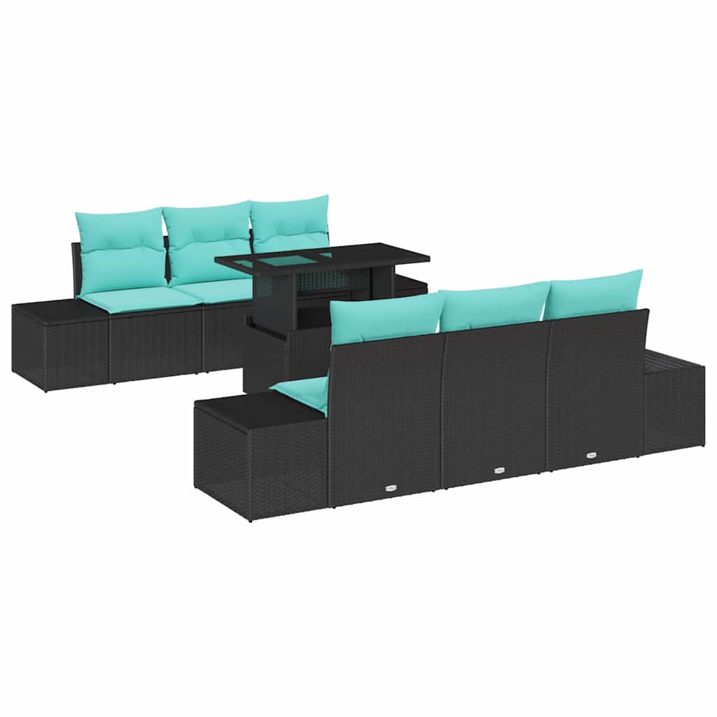 vidaXL Σετ Καναπέ Κήπου 7 τμχ. 6-Αριθμός καθισμάτων Μαύρο και Τυρκουάζ