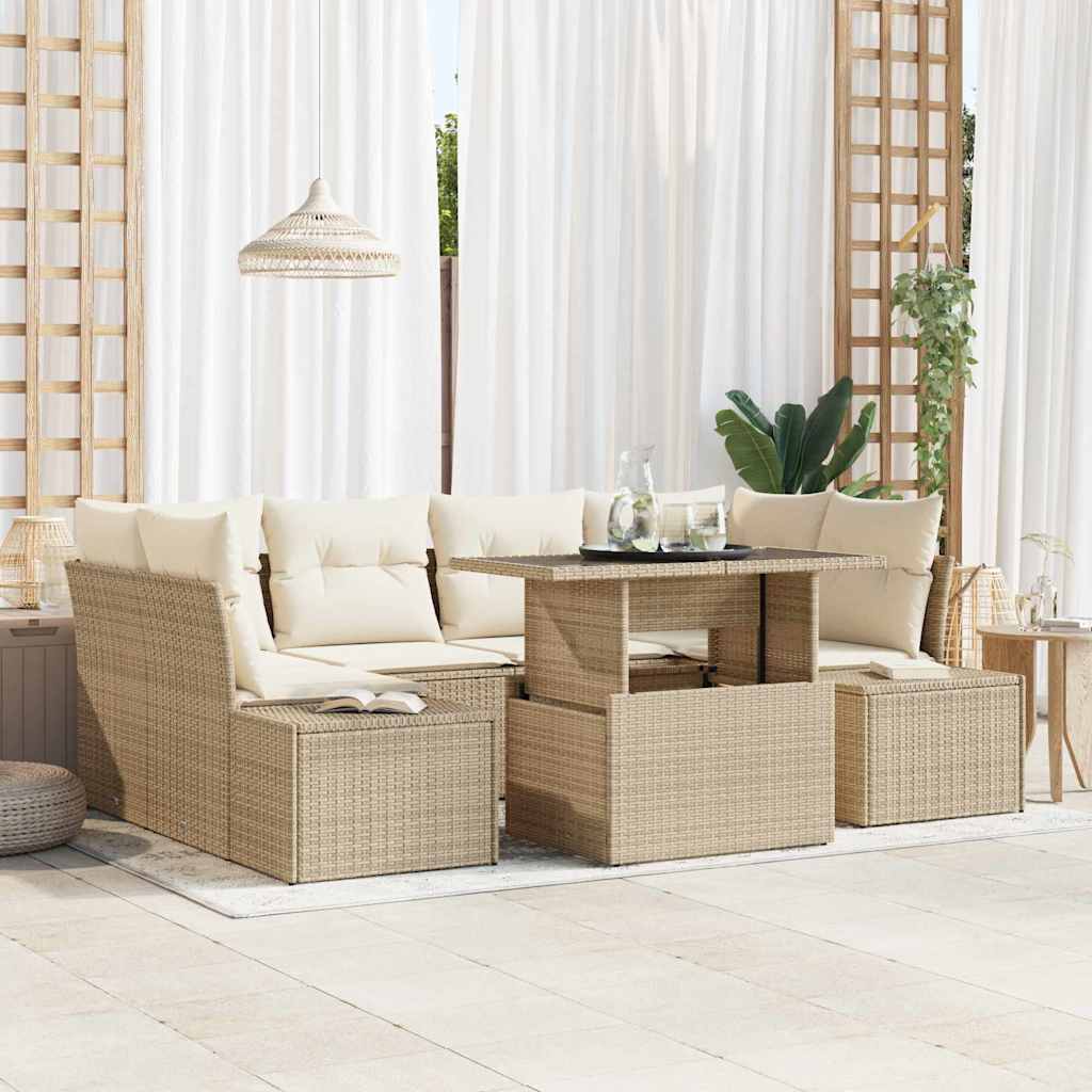 vidaXL Σετ Καναπέ Κήπου με μαξιλάρι 7 pcs Μπεζ και Κρέμα