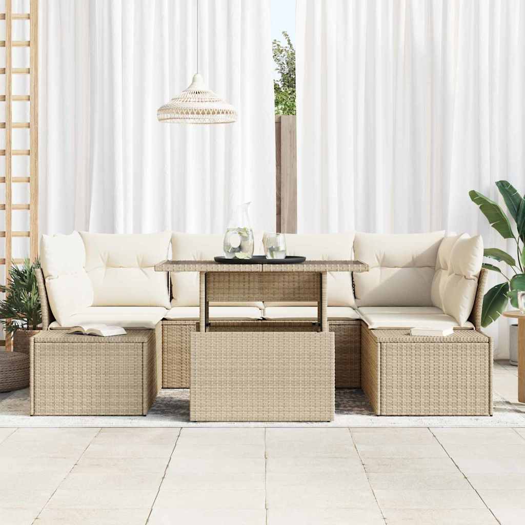 vidaXL Σετ Καναπέ Κήπου με μαξιλάρι 7 pcs Μπεζ και Κρέμα