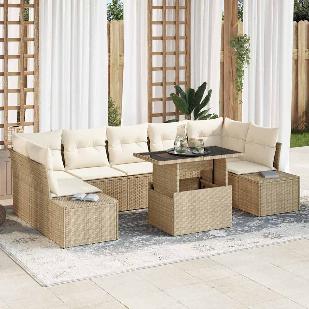 vidaXL Σετ Καναπέ Κήπου με μαξιλάρι 8 pcs Μπεζ και Κρέμα