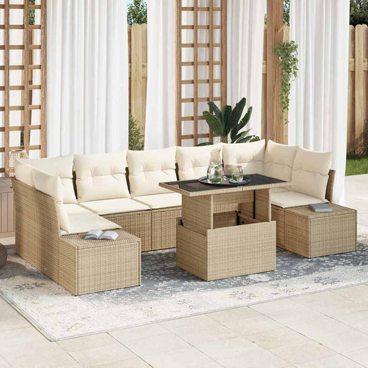 vidaXL Σετ Καναπέ Κήπου με μαξιλάρι 8 pcs Μπεζ και Κρέμα