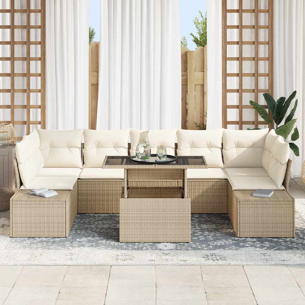 vidaXL Σετ Καναπέ Κήπου με μαξιλάρι 8 pcs Μπεζ και Κρέμα