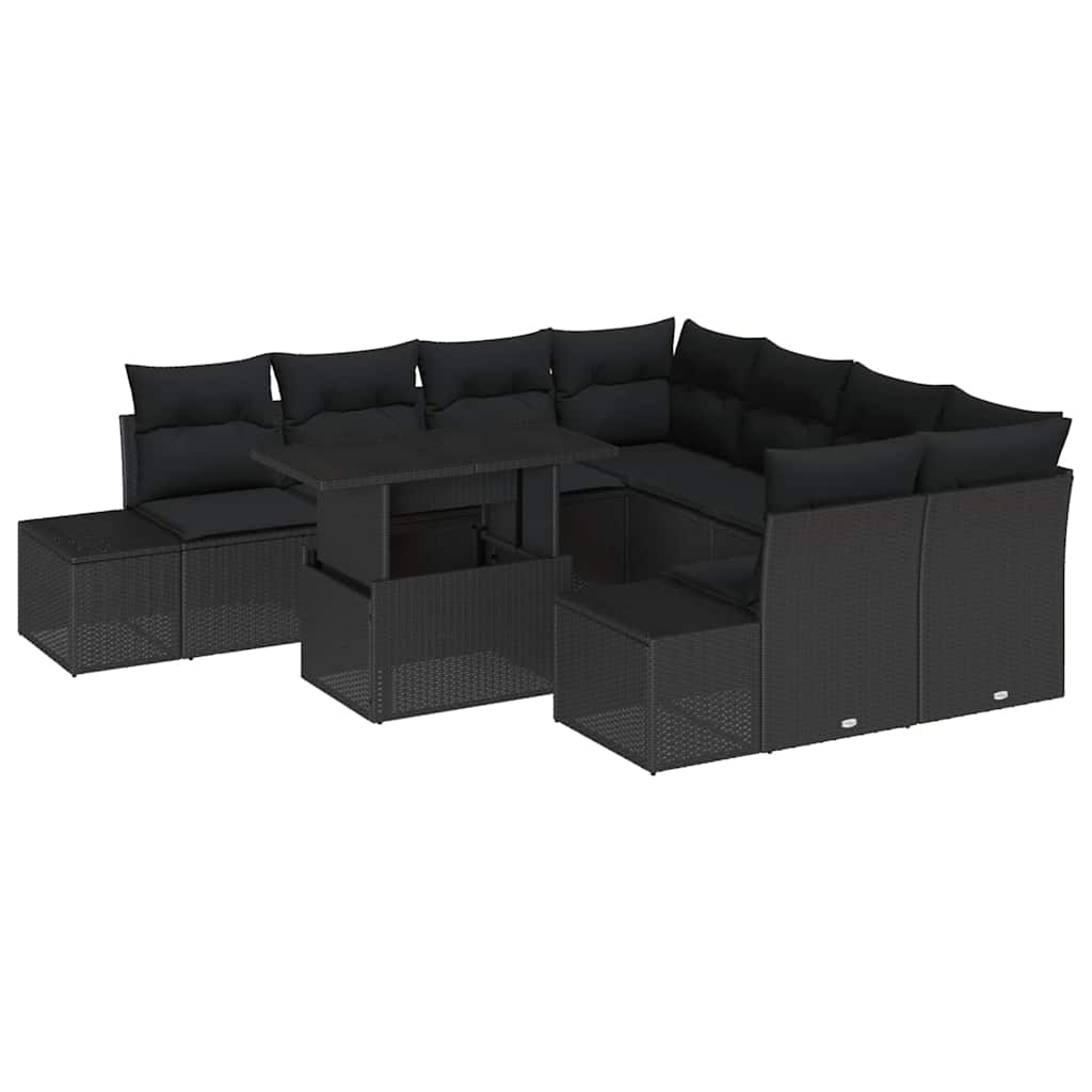 vidaXL Σετ Καναπέ Κήπου με μαξιλάρι 9 pcs Μαύρο 100 x 55 x 73 εκ