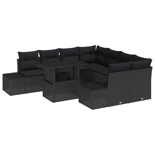 vidaXL Σετ Καναπέ Κήπου με μαξιλάρι 9 pcs Μαύρο 100 x 55 x 73 εκ