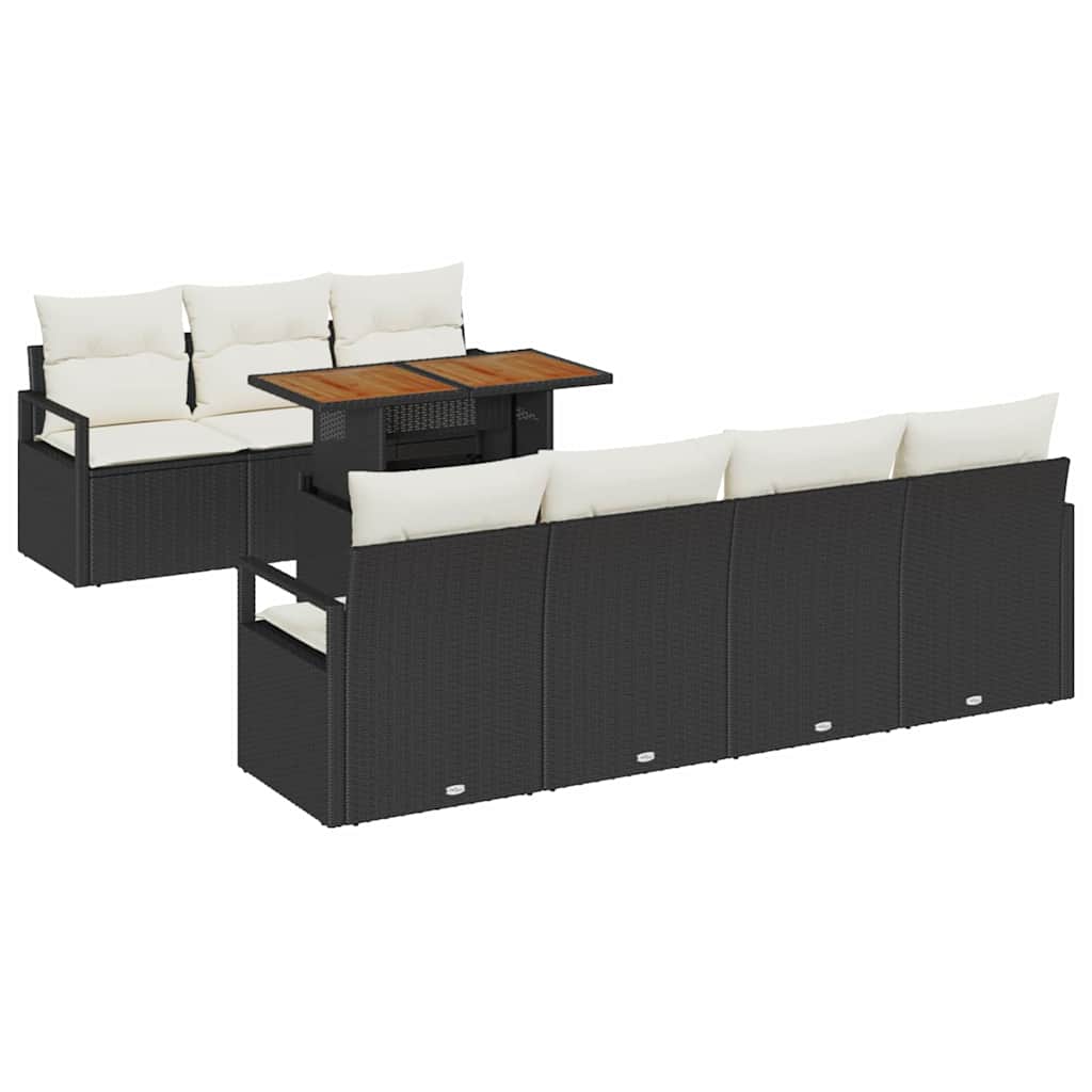 vidaXL Σετ 8 Τεμαχίων Σαλονιού Κήπου με Μαξιλάρια Μαύρο Πολυ Ρατάν