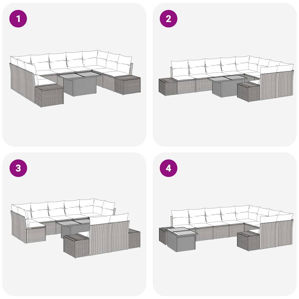vidaXL Σαλονάκι 10 τεμαχίων κήπου με μαξιλάρια μπεζ πολυ ρατάν
