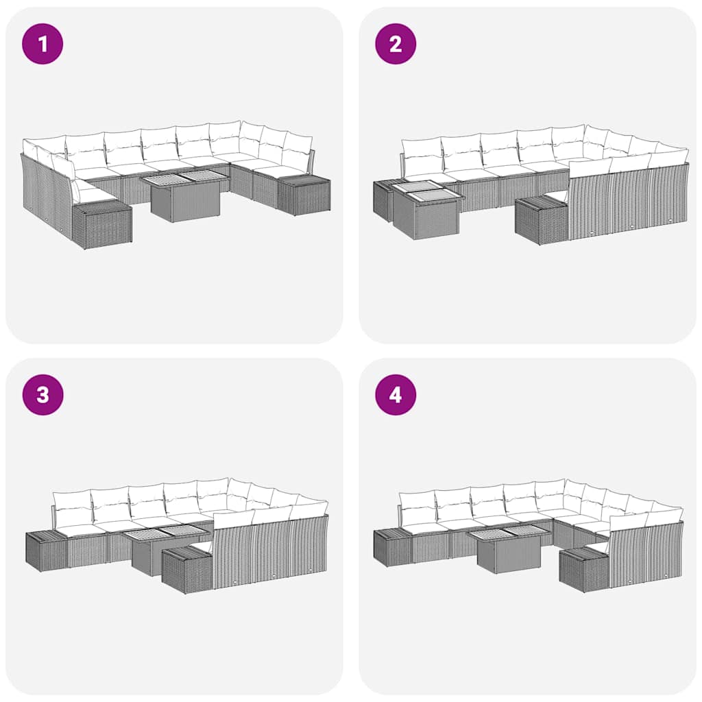vidaXL Σετ Καναπέ Κήπου 11 Τεμαχίων με Μαξιλάρια Μπεζ Ρατάν Πολυ