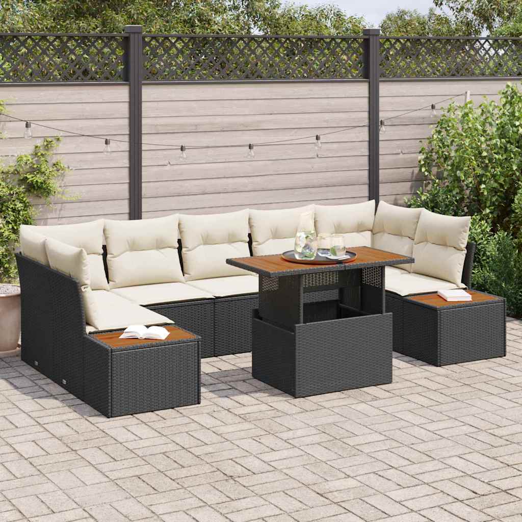 vidaXL Σετ Καναπέ Κήπου με αποθήκευση 8 pcs Μαύρο Πολυ ράταν