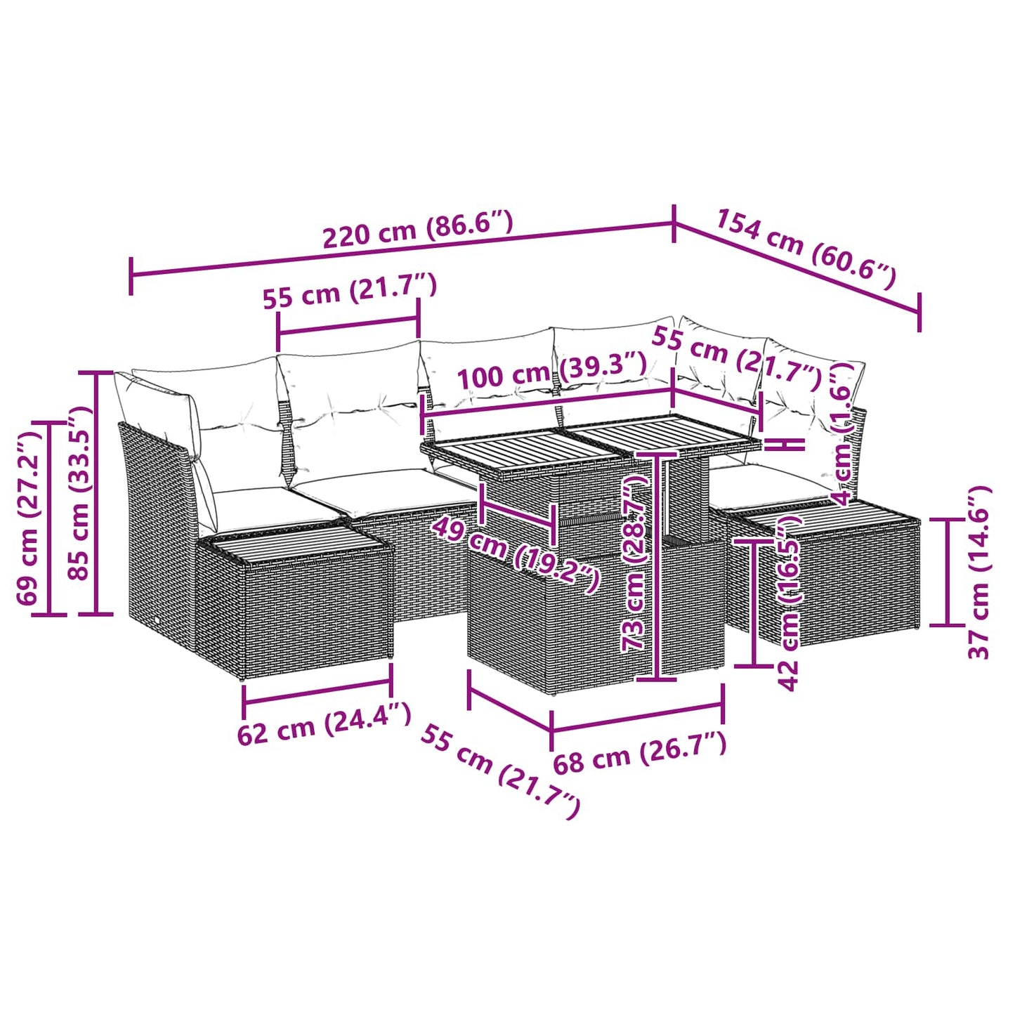 vidaXL Σετ Καναπέ Κήπου με αποθήκευση 10 pcs Μαύρο Πολυ ράταν