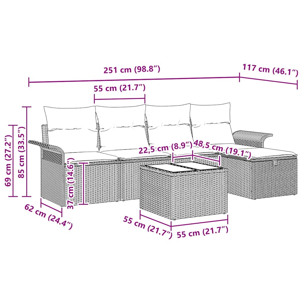 vidaXL Σετ Καναπέ Κήπου με μαξιλάρι 6 pcs Γκρι συνθετικό ρατάν