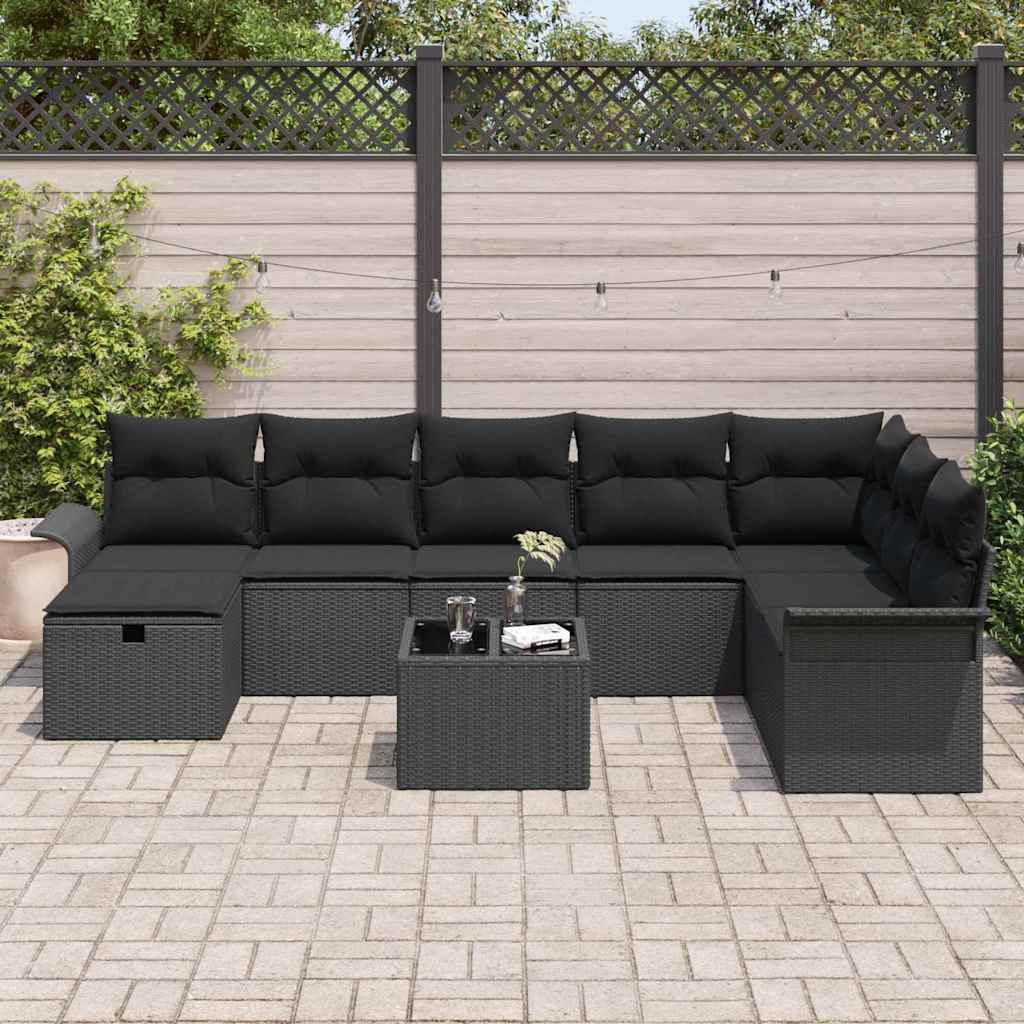 vidaXL Σετ Καναπέ Κήπου 9 τμχ. Μαύρο συνθετικό ρατάν