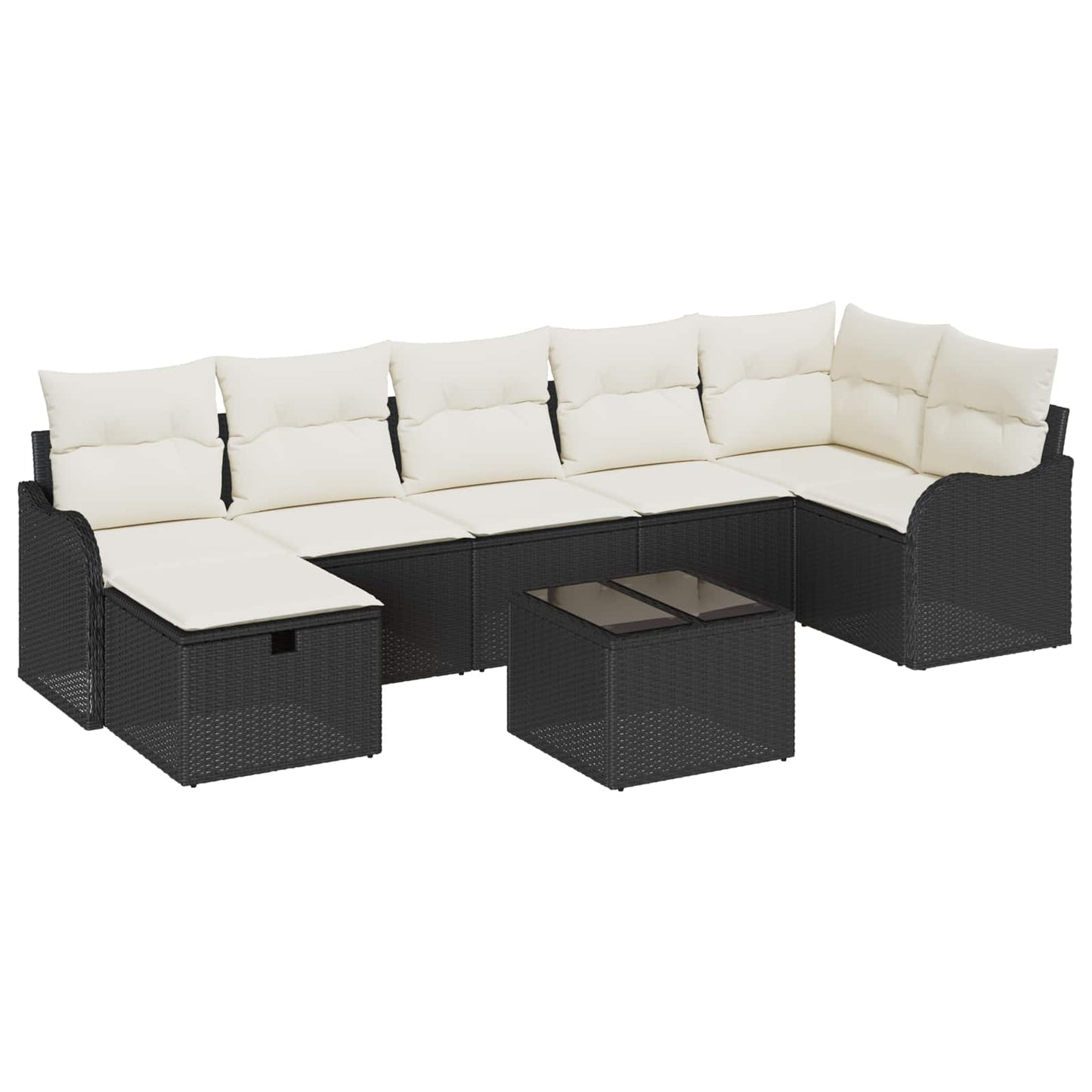 vidaXL Σετ Καναπέ με μαξιλάρι 8 pcs Μαύρο και Κρέμα συνθετικό ρατάν