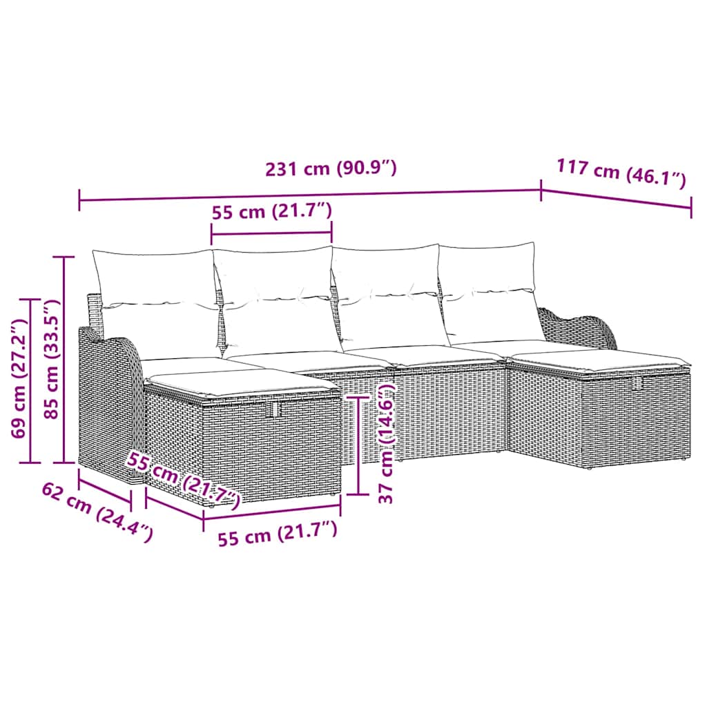 vidaXL Σετ Καναπέ Κήπου 6 pcs μπεζ και ανοιχτό γκρι 231 x 117 x 85 εκ