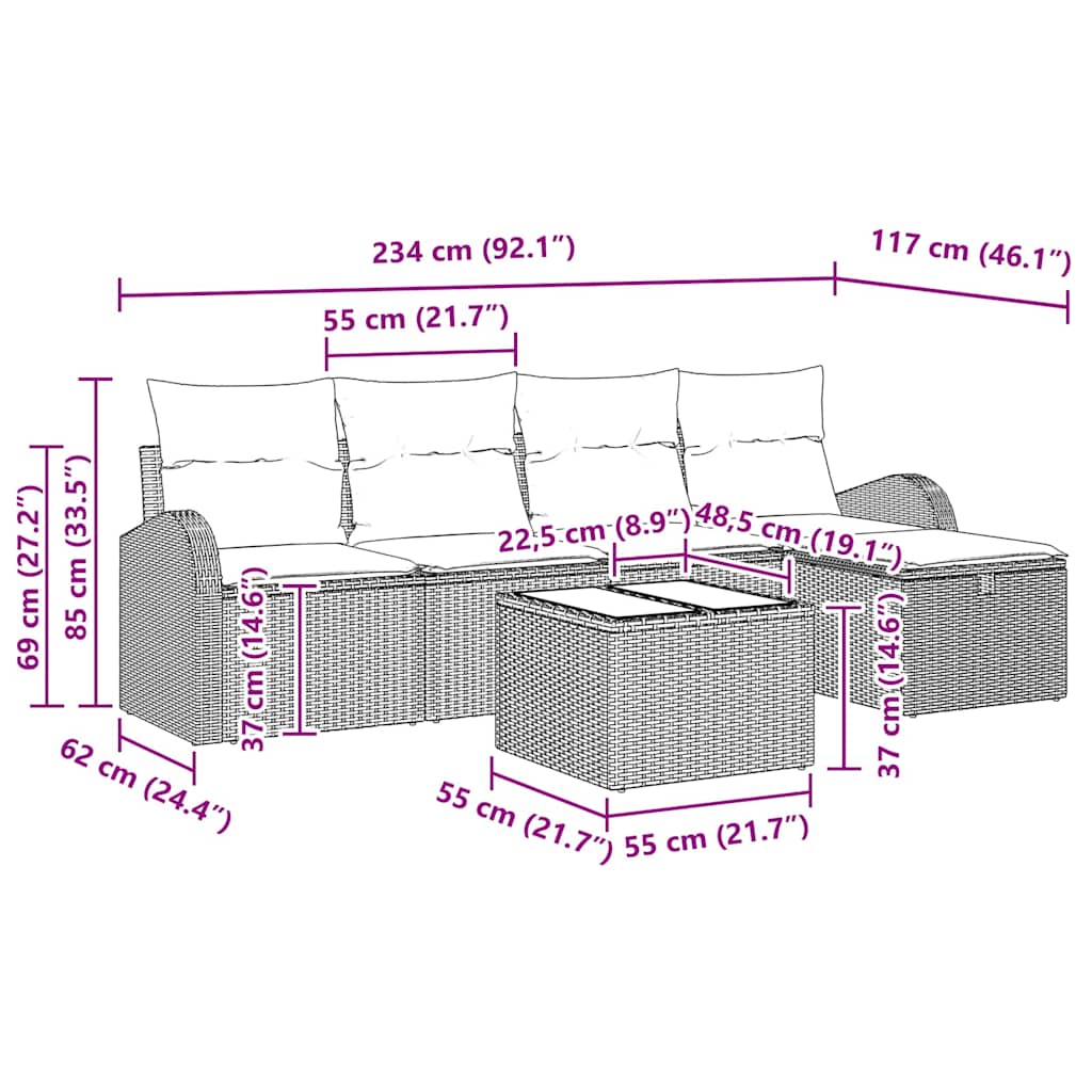 vidaXL Σετ Καναπέ Κήπου 6 pcs μπεζ και ανοιχτό γκρι 234 x 117 x 85 εκ