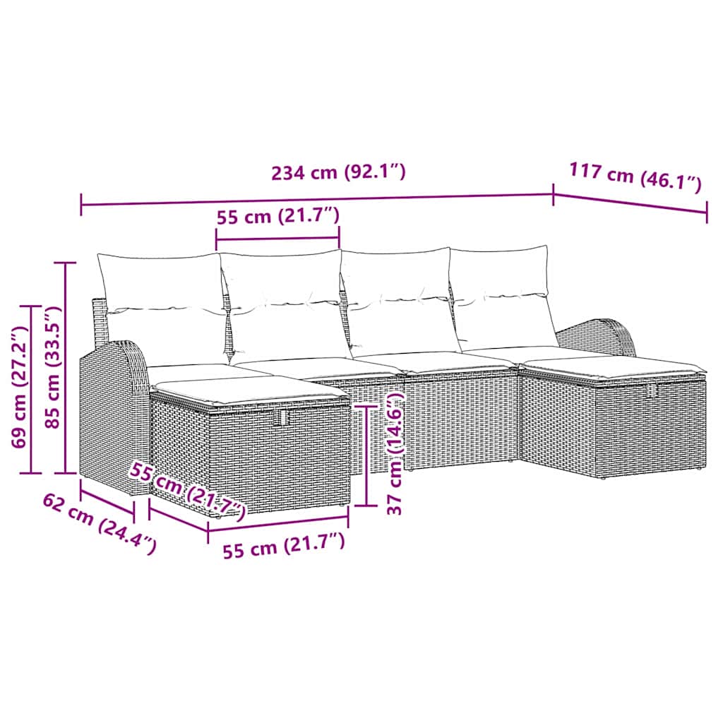 vidaXL Σετ Καναπέ Κήπου 6 κομματιών με Μαξιλάρια Φωτεινός Γκρι Πολυρατάν