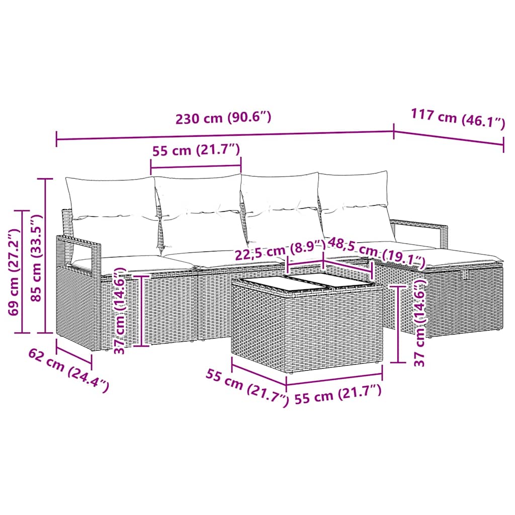 vidaXL Σετ Καναπέ με μαξιλάρι με αποθήκευση 6 pcs Γκρι συνθετικό ρατάν