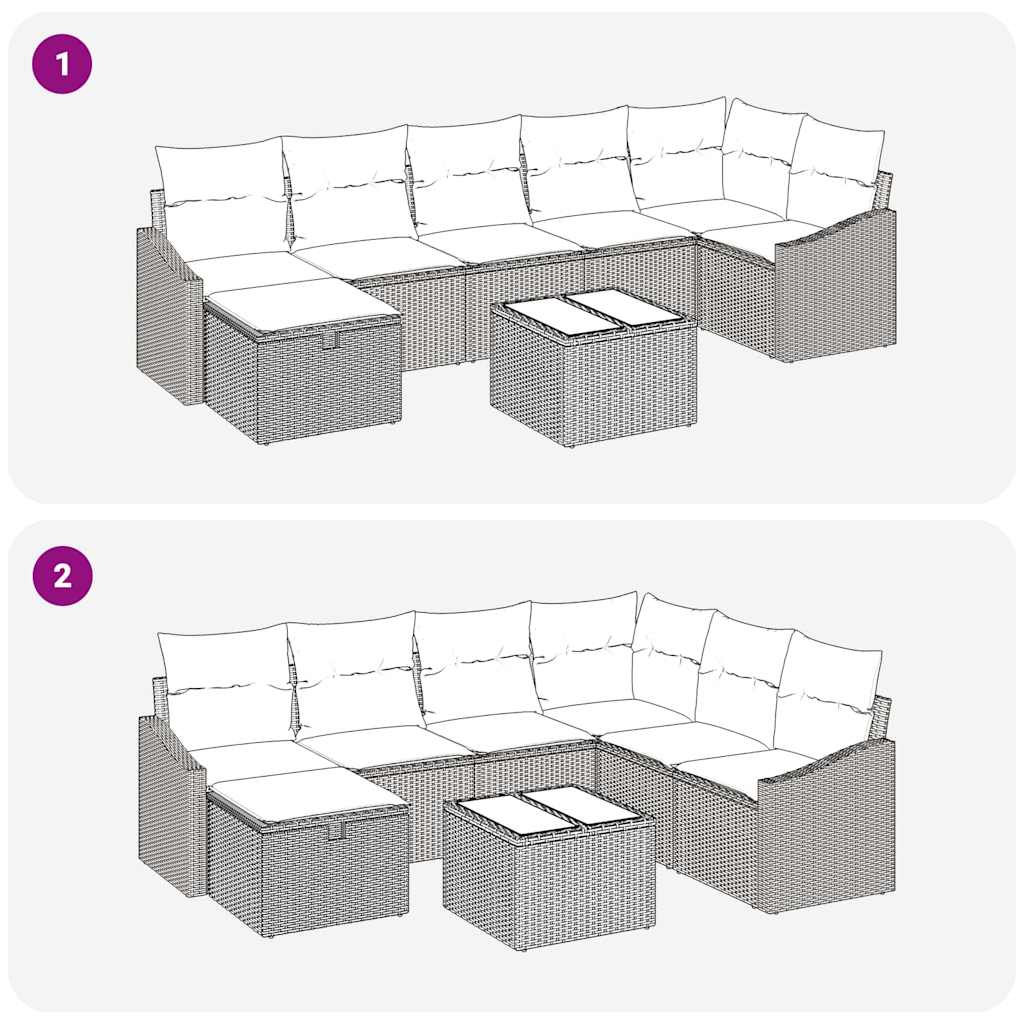 vidaXL Σετ Καναπέ Κήπου με μαξιλάρι 8 pcs Μπεζ Πολυ ράταν