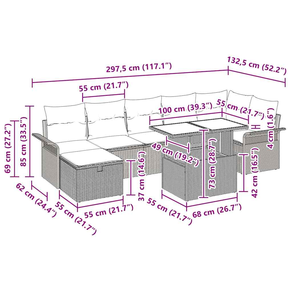 vidaXL Σετ Καναπέ Κήπου 8 κομματιών με μαξιλάρια σε μπεζ Πολυ Ρατάν