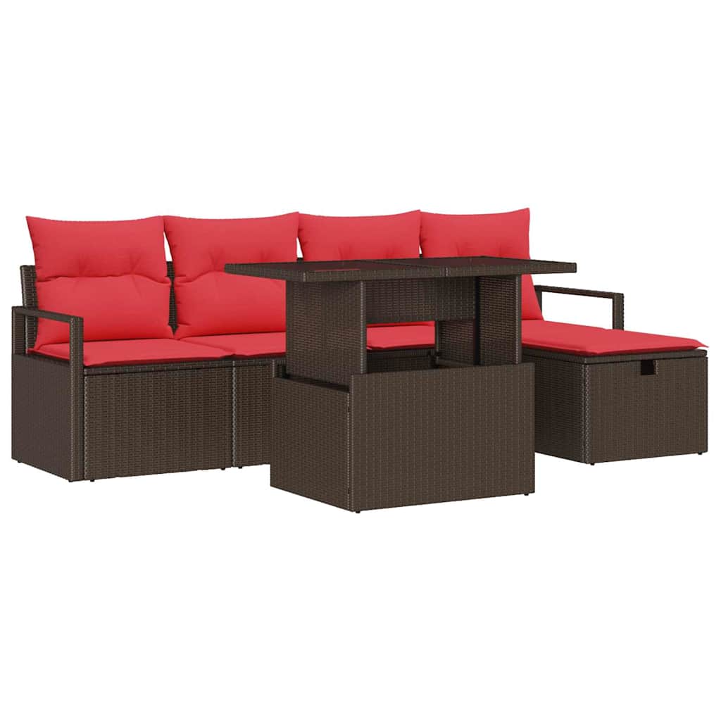 vidaXL Σετ Καναπέ Κήπου με μαξιλάρι 6 pcs Καφέ Πολυ ράταν