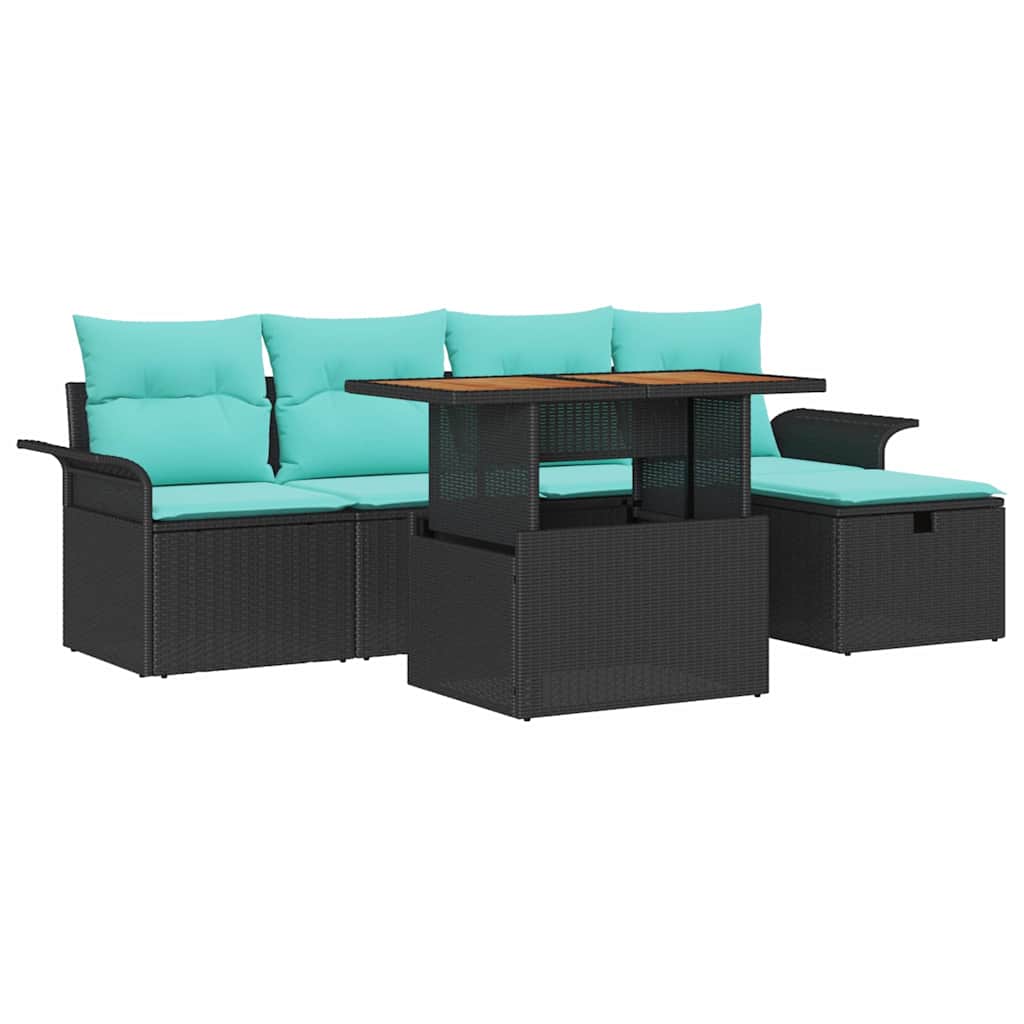 vidaXL Σετ Καναπέ Κήπου με μαξιλάρι 6 pcs Μαύρο συνθετικό ρατάν