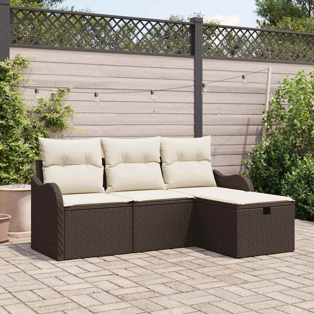 vidaXL 4 Piece Garden Sofa Set με Μαξιλάρια Καφέ Πολυ Ρατάν